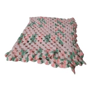 Pink,Green And Crochet Blanket Or Throw 46x50